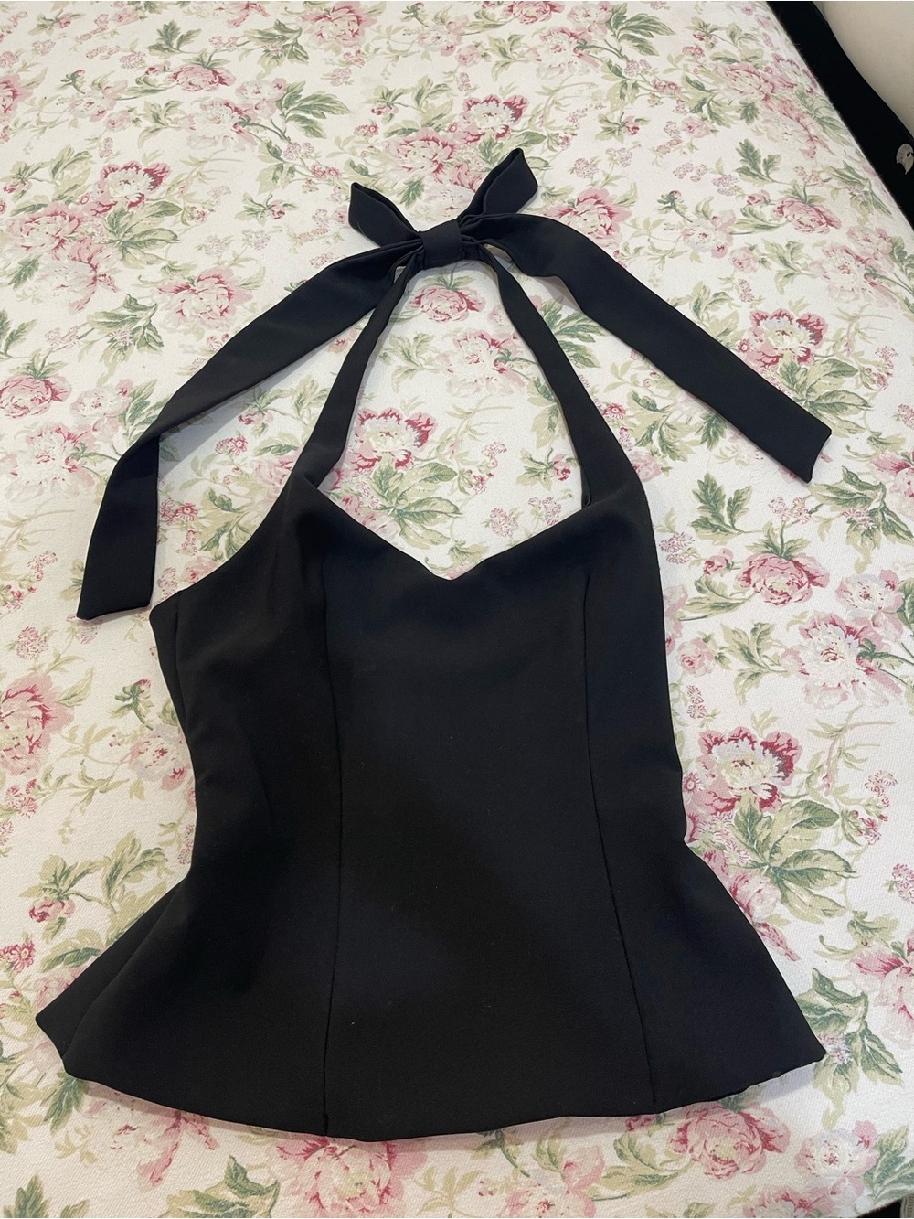 Zara Black Halter Tie-Back Peplum Camisole